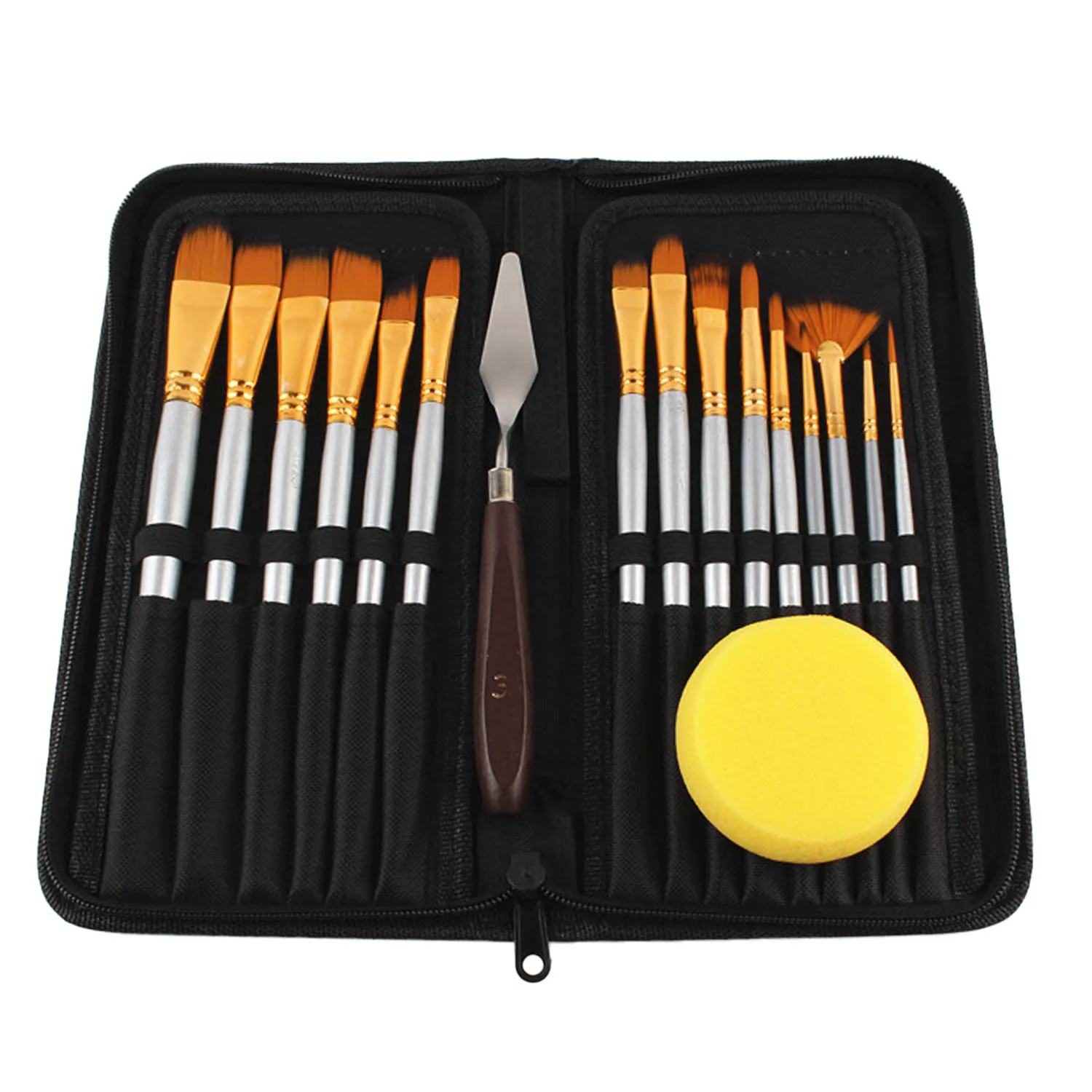 

17pcs Assorted Sizes Painting Brushes with Wooden Knife Sponge for Watercolor Oil Acrylic Painting Artist Paint Kits Set