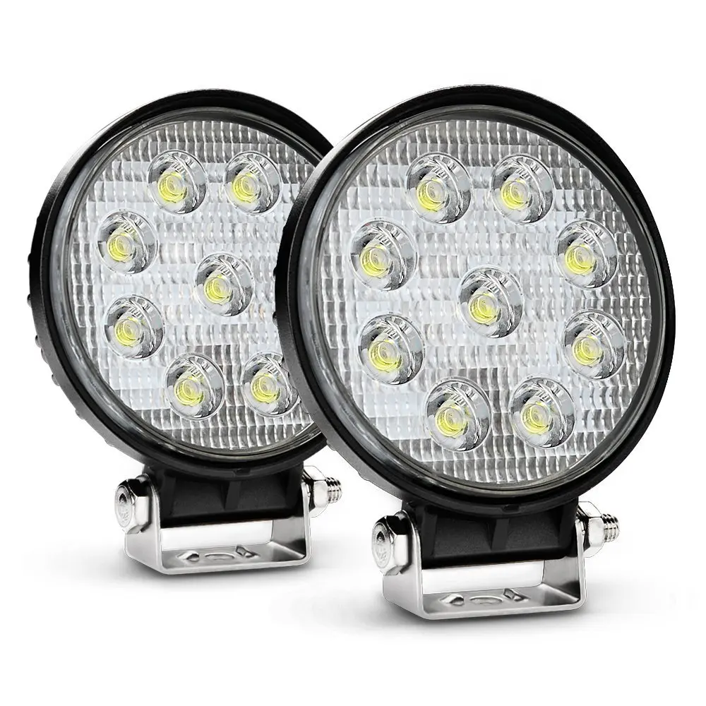 2pcs Car Work Light Combo 4" 27W 6500K Round Flood LED Light Bar