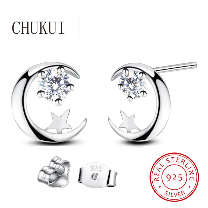 

Real Sterling Silver 925 Earrings Christmas Moon And Star Stud Earrings Moon Star Earing Pendientes Plata De Ley 925 Mujer