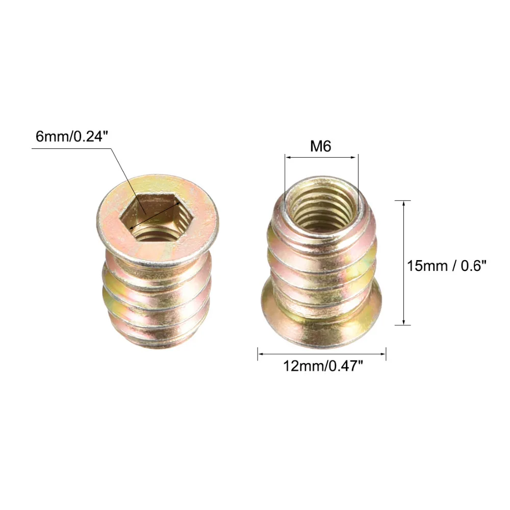 Uxcell высокое качество Деревянная мебель M6x10/13/15/17/20/25 мм Резьбовая вставка гайки Интерфейс шестигранный Набор торцевых головок привода 20 штук