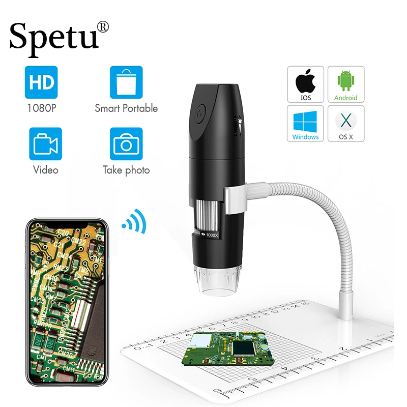 

Spetu HD 2MP Digital 1000X Microscope WiFi USB Android Type-c Microscope Stereo Electronic Digital Microscope Magnifier Camera