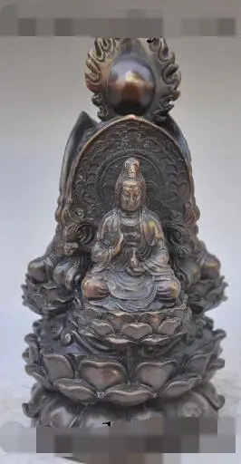 

S1834 10"tibet buddhism fane bronze Shakyamuni Kwan-Yin tangseng 3 god buddha statue