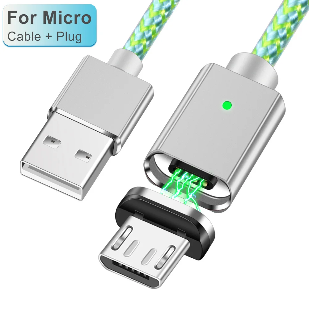 Олаф 3 в 1 светодиодный магнитный USB кабель для iPhone Micro usb type C Магнитный кабель 3 А кабели для быстрой зарядки и синхронизации данных Шнур для быстрой зарядки - Цвет: Green Micro Cable