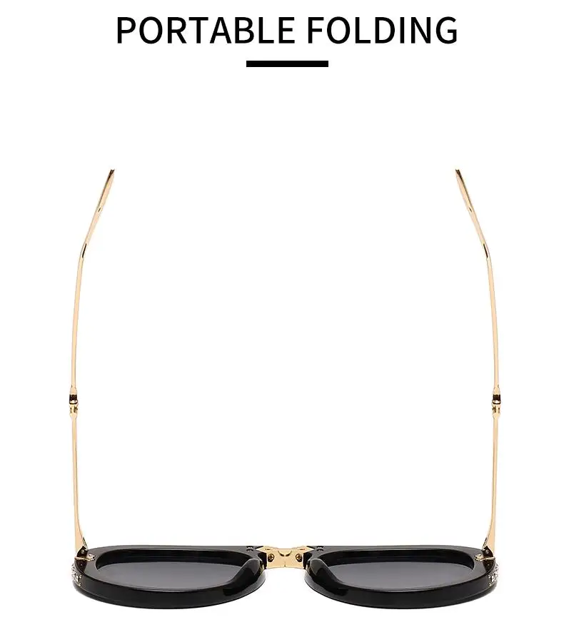 2019 New Fashion Folding Portable Style Pilot Sunglasses Women Diamond Decoration Fold Brand Design Sun Glasses Oculos De Sol