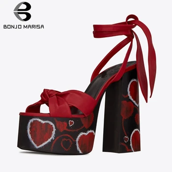 

BONJOMARISA New Luxury Brand Runwayshow Platform Sandals Women 2020 Summer Large Size 34-43 Party Women High Heels Shoes Woman