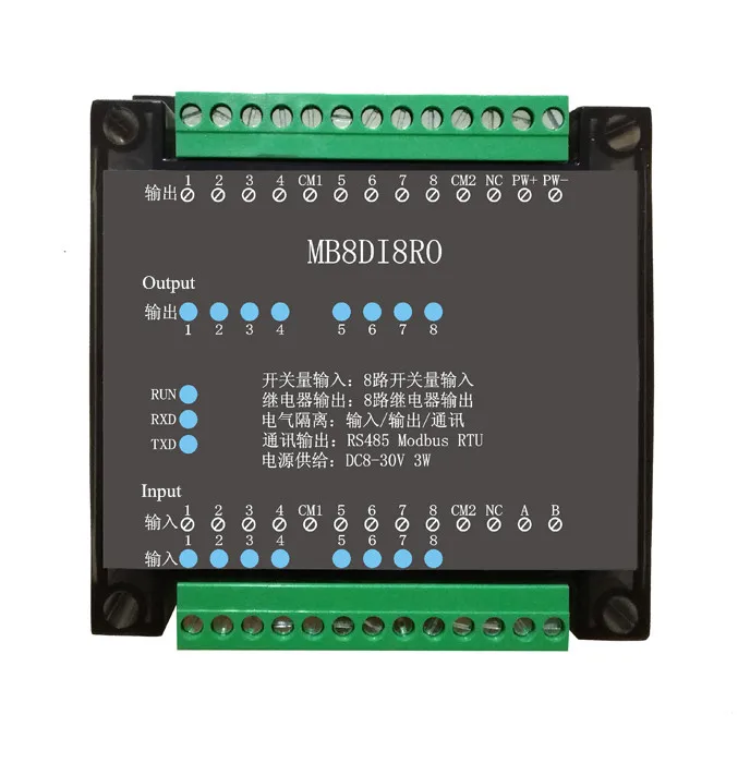 8 каналов цифровой вход и 8 каналов релейный выход изолированный 8DI/8RO RS485 MODBUS протокол связи RS485 к Ethernet