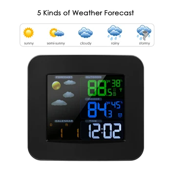 

Multifunctional Wireless Color Weather Station Clock Thermometer Hygrometer Barometer Time Calendar Display Double Alarm