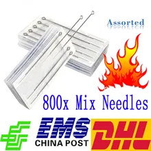 800 шт. Ассорти татуировки стерилизованные иглы Круглый Liner Shader Magnum Mag Вышивка Крестом Иглы смешанные Размеры питания