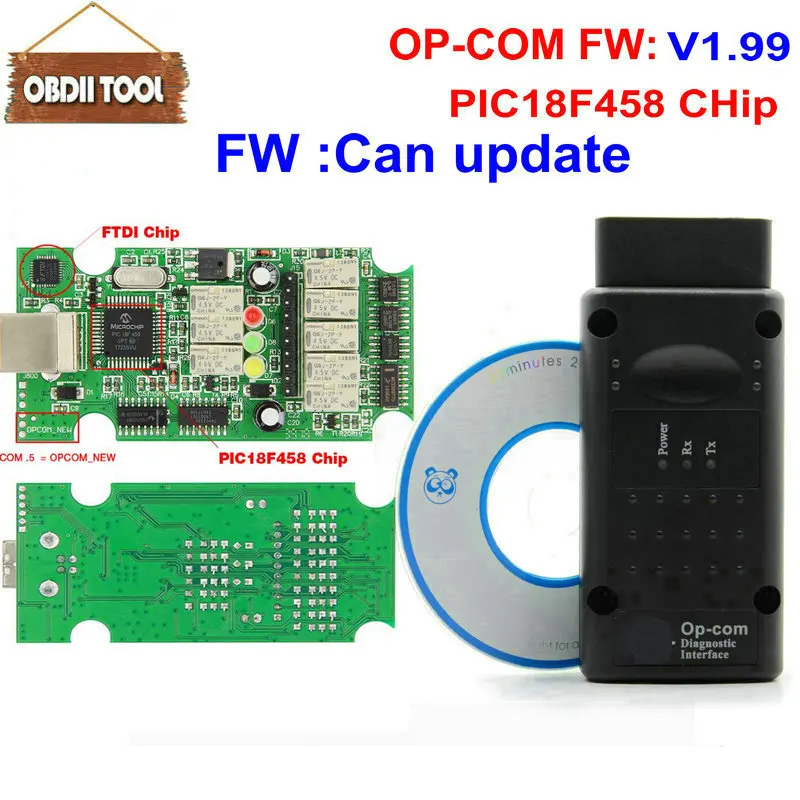 Лучшая цена Opcom V1.99 в с PIC18F458 FTDI FT232RL чип OBD OBD2 диагностический инструмент для Opel Op Com Can Bus диагностический кабель