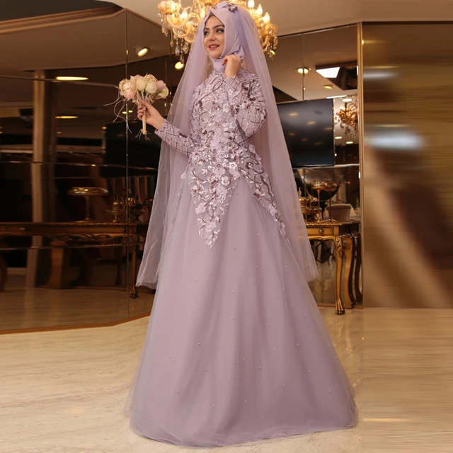 Omy158 elegan lengan panjang gaun pengantin muslim Arabic 