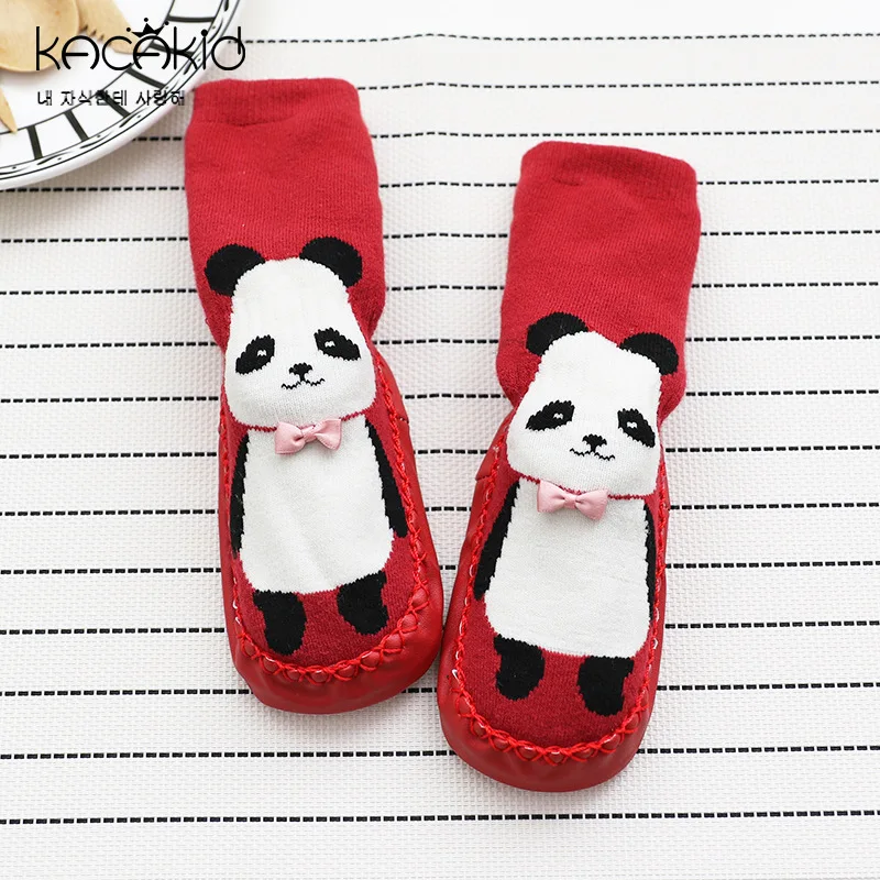 KACAKID/зимние носки-тапочки унисекс для малышей Детские носки-тапочки унисекс с милым рисунком теплые носки для маленьких мальчиков и девочек Ka1264 - Цвет: red panda