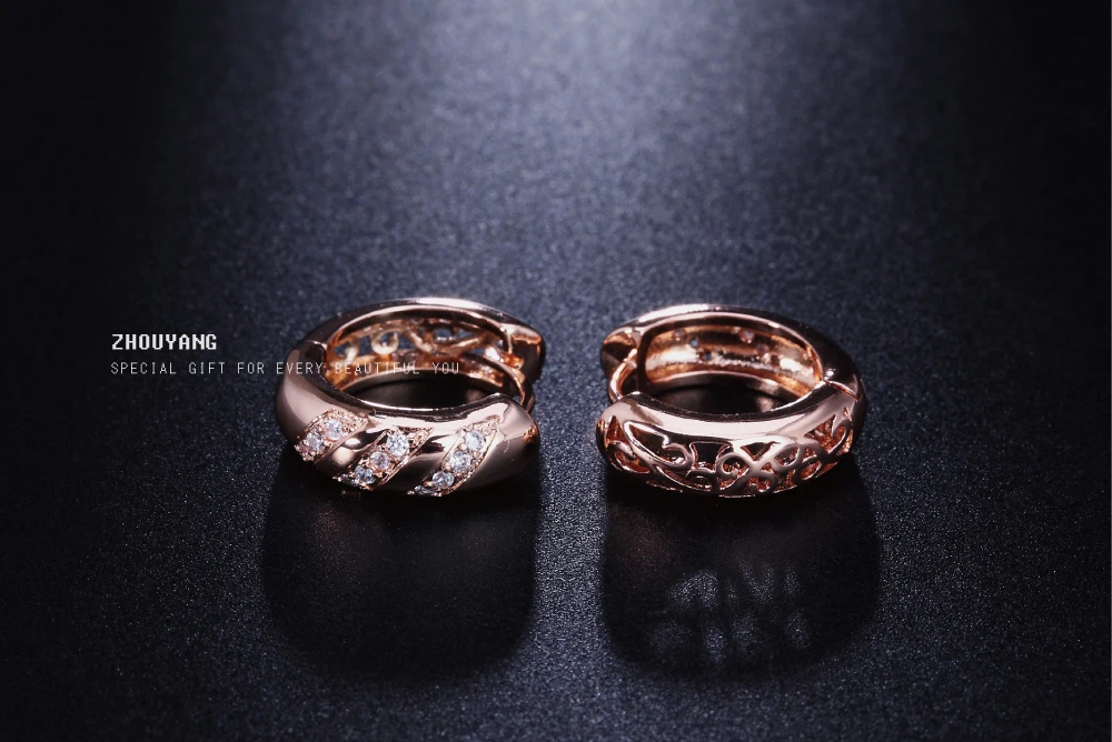 ZHOUYANG года, классический дизайн, розовое золото, свадебные серьги-кольца для вечеринки для женщин и девушек ZYE829