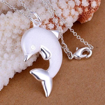 

wholesale silver plated pendant,925 fashion Silver jewelry dolphin pendants necklace for women/men +chain SP035