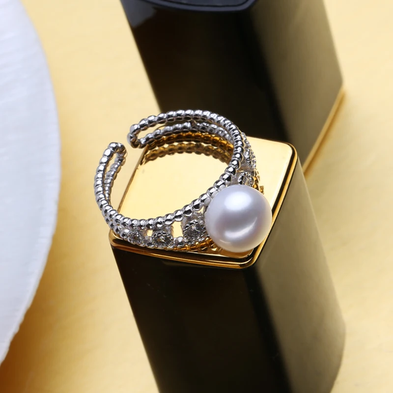 FENASY wedding rings natural Pearl rings for women,pearl jewelry,female Crown gemstone ring love wedding engageme jewelry