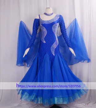 

Women Standard Ballroom Dresses Girls Long Sleeve Lycra Stretchy Dancing Costume Adult Waltz Ballroom Competition Dance Dress
