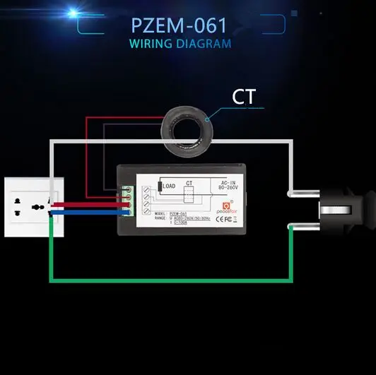 PEACEFAIR однофазный цифровой вольтметр Амперметр AC 80 260V 100A 4 в 1 Вольт ватт счетчик