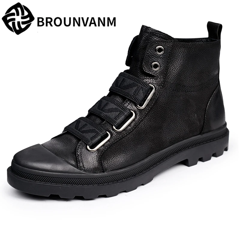 

Men's leather shoes retro winter high tide men's boots round thick nubuck leather shoes sleeve youth Riding boots
