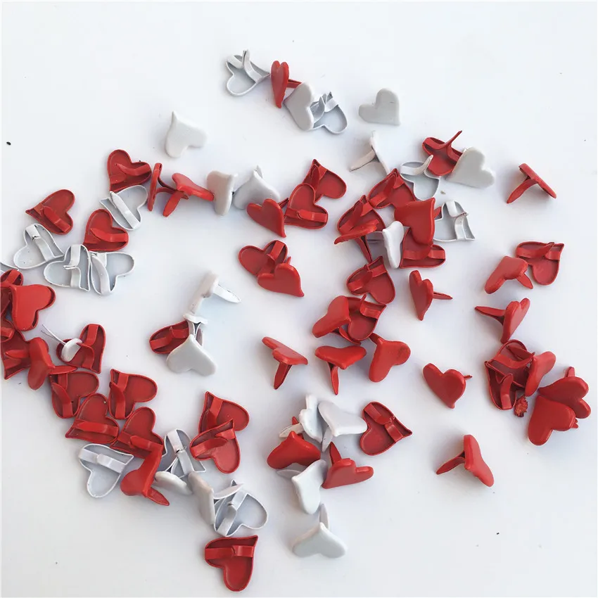 50 шт./лот 11 мм красный/белый металлическая пастель в форме сердца украшение для скрапбукинга крепежа брадсы "сделай сам" для творчества