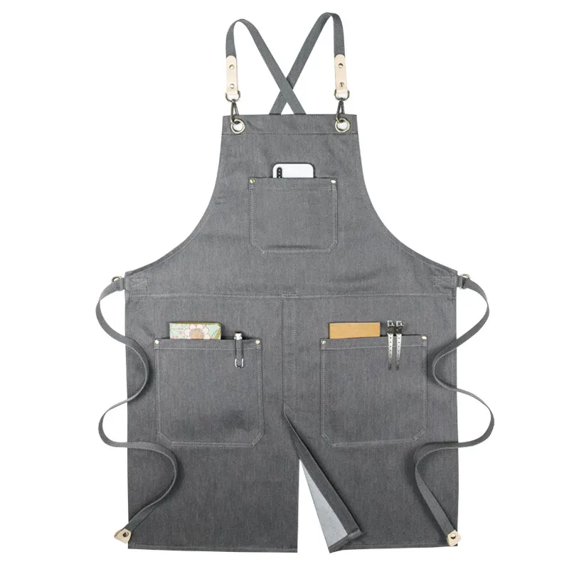 Split Leg Black Gray Denim Crossback Cotton Straps E24-2