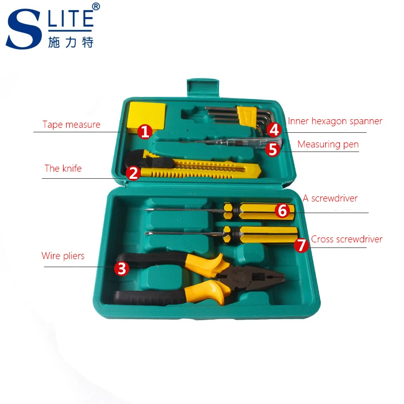 Slite 7pcs Home Hardware Set Repair Combination Manual Toolbox  Tools Carpentry vehicle Multifunctional Repair