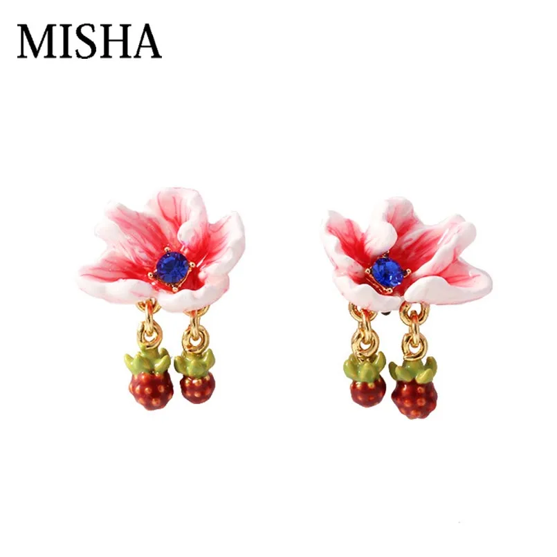 

MISHA Top Quality Handmade Enamel glaze simulation gems Earrings Flower shaped pendant stud earrings Chic wedding Party Gift 720