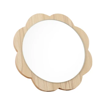 

1PC Standing Rod Mirror Sunflower Shape Wooden Frame Large Desktop Mirror Cosmetic Mirror for Home Daily Use Makeup