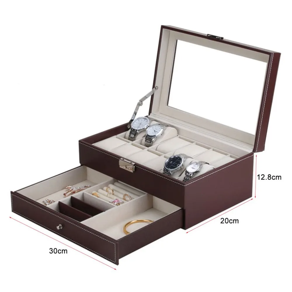 12 ячеек из искусственной кожи чехол для часов Органайзер коробка для профессиональных часов коробка для хранения двухслойный держатель коробка для часов caja reloj