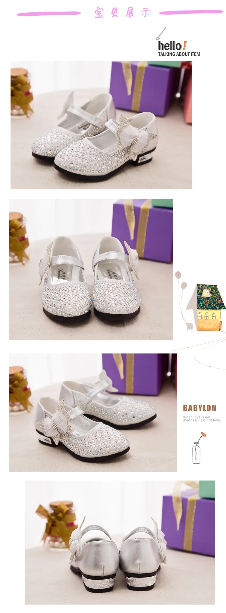 Sapatos de Princesa da Menina Sapatos de Couro das Crianças Sapatos para Crianças Sapatos de Festa Arco Ouro Prata Rosa Gancho & Laço Meninas Strass 2019 - 12 sapatos de couro das crianças ouro prata