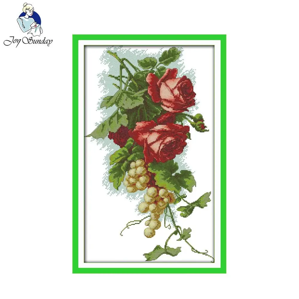 

Joy Sunday Chinese Cross Stitch Kits Grapes and roses Counted Printed Patterns 11CT14CT Needlework Embroidery Home Decoration