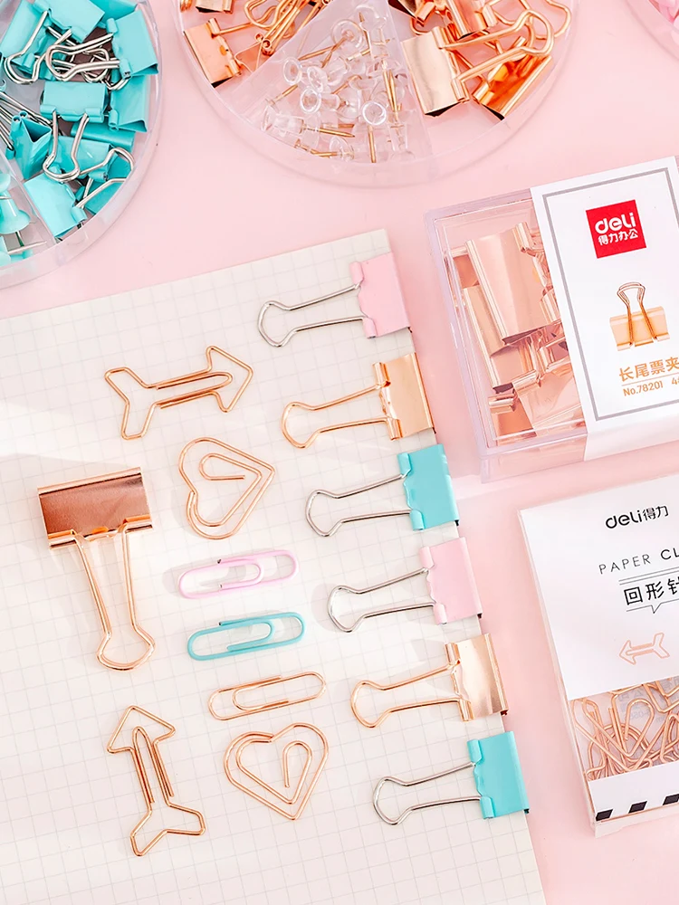 

Metal binder Clips Pin Combination Set Student Book Clip Office Rose Gold Stationery Paper Clips Decorative Cute Paper Clips