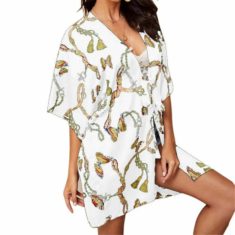 New Fashion Womens Ladies Floral Kimono Cardigan Boho Beach Style Half Sleeve Tops Blouses Summer Bohemian |