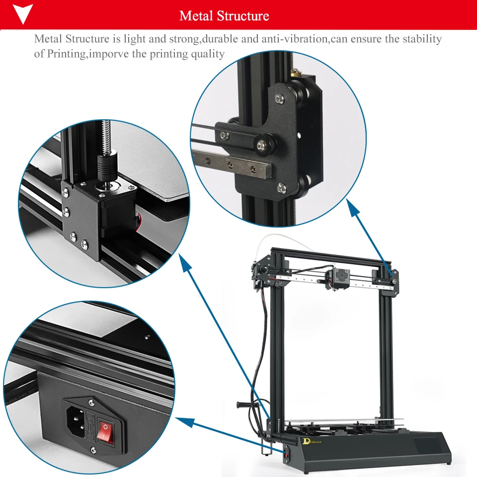 300*300*400 мм большой размер печати DMSCREATE DPX 3D Принтер Комплект металлический каркас линейная направляющая высокая точность