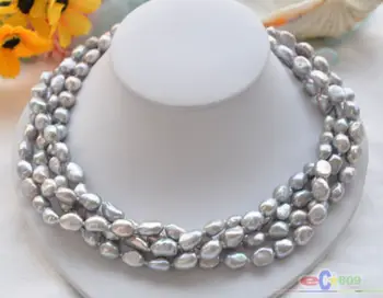 

Free shipping 4row gray baroque FRESHWATER CULTURED pearl necklace