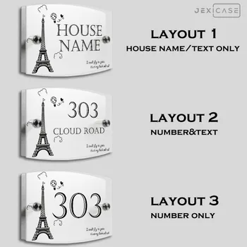 

Eiffel Tower Personalized Modern outdoor House Number Door Sign Plaque Street Acrylic Matte Glass TOP