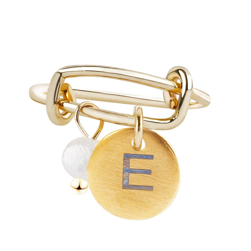 Можно украсить ювелирными изделиями A-Z 26 круглые кольца с буквами алфавита для Для женщин любители золотые Цвет имя кольцо DIY женский первоначального модные кольца ювелирные изделия - Цвет основного камня: round-E
