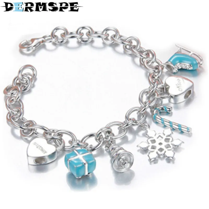 

925 Sterling Silver Bracelet Set Fashion Blue Series Heart-shaped Gift Snowflake Skates Bracelet Gift Bangles for Women