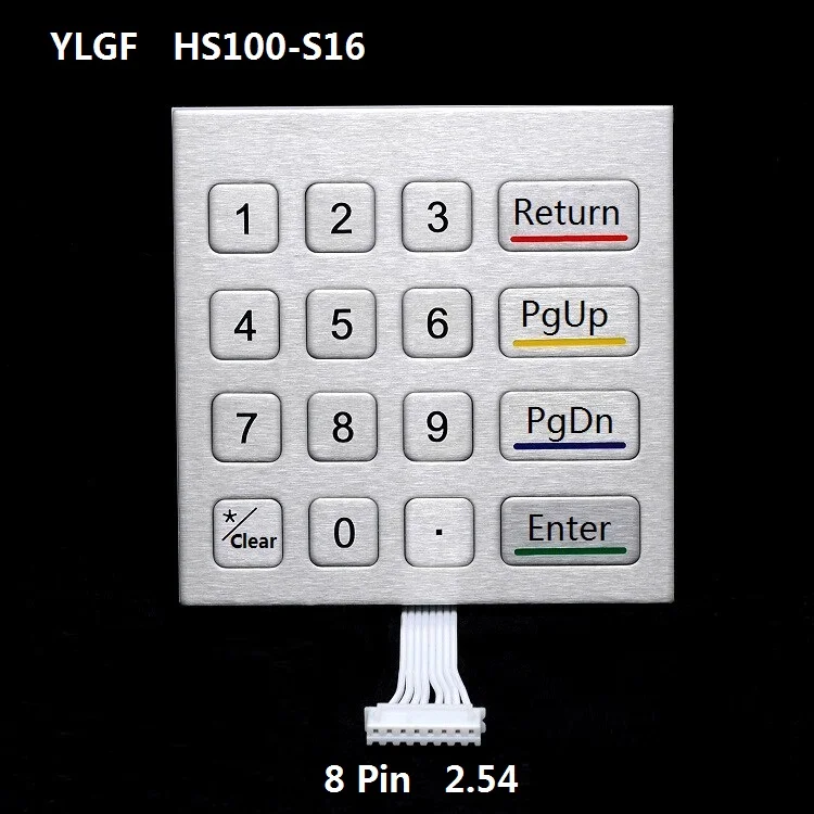 

Metal keyboard, 8Pin Scan line(Cable, I/O) YLGF HS100-S16 16 key embedded keyboard Waterproof (IP65), dust, anti violence