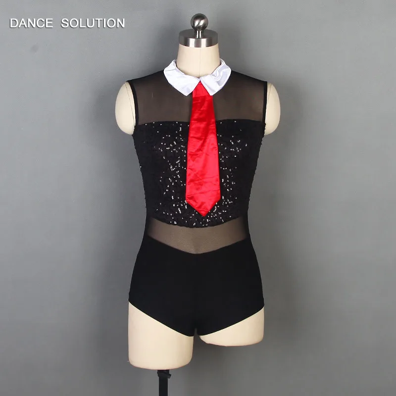 

Black Sequin and Mesh Leotard Jazz Dance Costume Adult Girls Tap Dance Wear Stage Costumes 19101