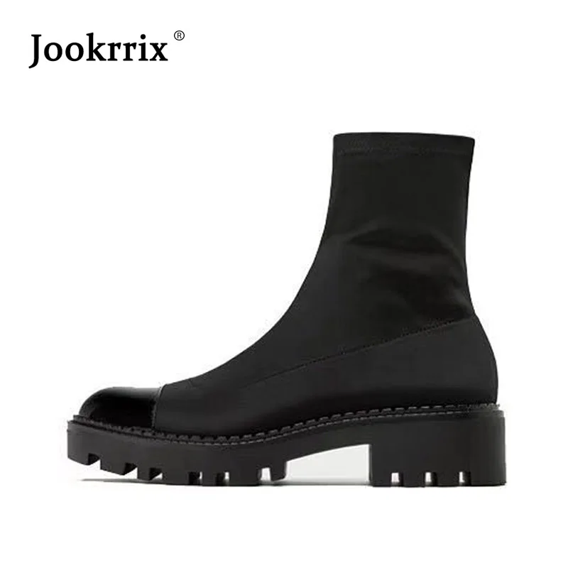 

Jookrrix 2019 Casual Shoes Women Fashion Brand Martin Boots Lady chaussure Autumn Female footware botas mujer Patchwork Black