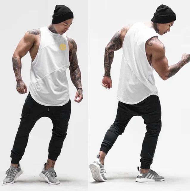 

Cotton mesh stitching printing breathable sports vest outdoor bodybuilding fitness casual basketball clothes running shirt