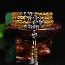 Новая мода 6 мм 108 шт композит цитрин бисерный браслет бразильские молитвенные бусины Мути-слой четки Мала Браслет для Mediatation