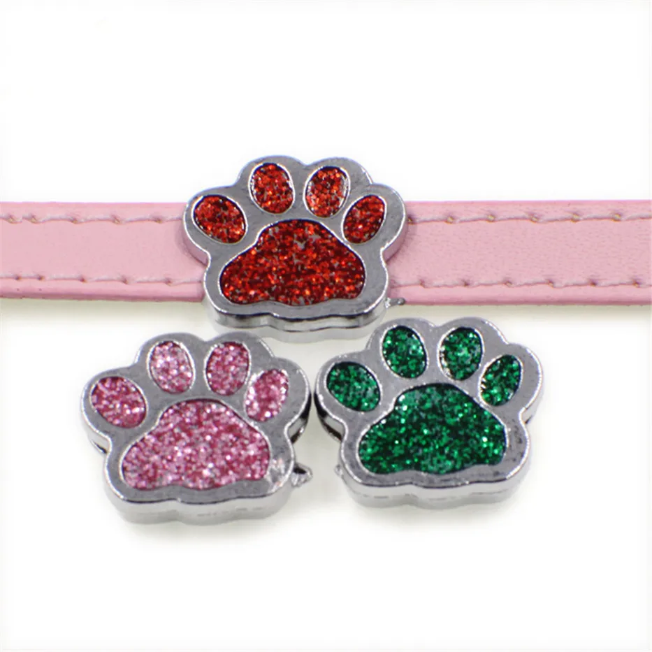 50pcs 8mm colorful dog footprint paw Slide Charms Fit 8mm Pet Collar