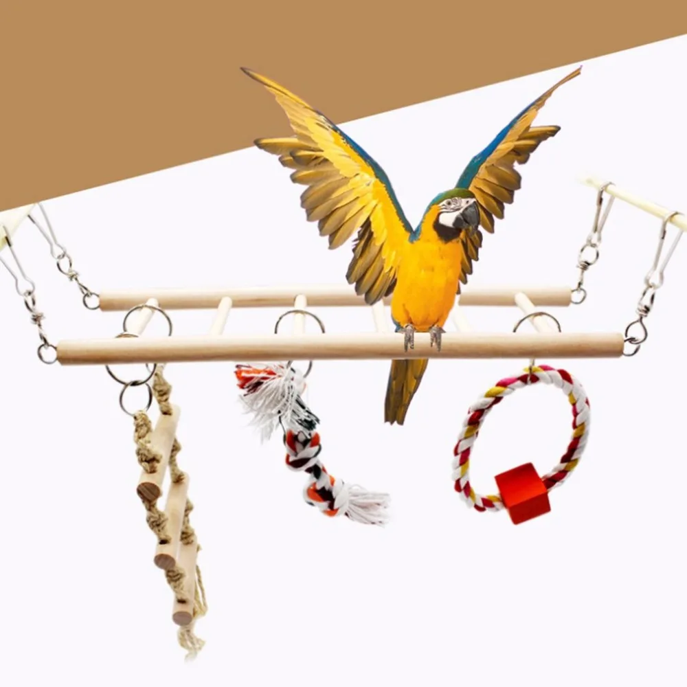 Small Birds Toy Wooden Ladders Swing Scratcher Perch Climbing Ladder With Rope Bird Cage Hamsters Parrot Toys Pet Supplies