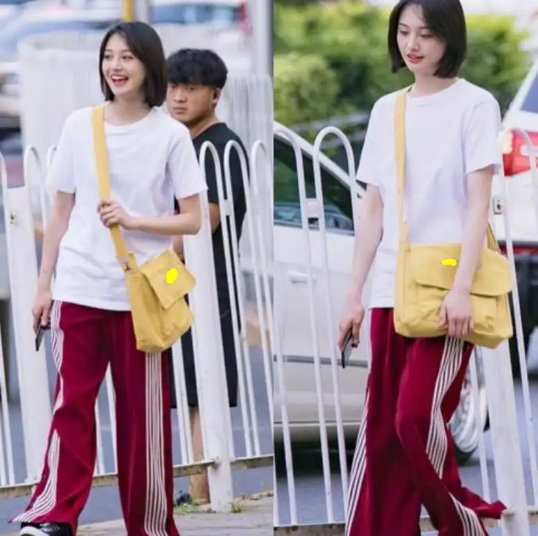 

Heng Shuang's True Same Clothes Black Leisure Open-legged Pants Slender and Loose Side Stripe Straight Trousers Women 2019