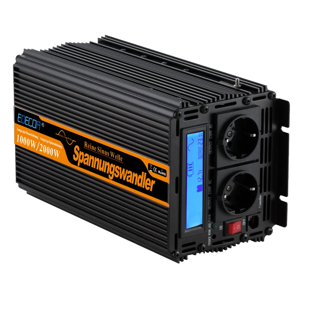 Инвертор 12v 220v 1000W lcd Инвертор Чистая синусоида с новейшим пультом дистанционного управления