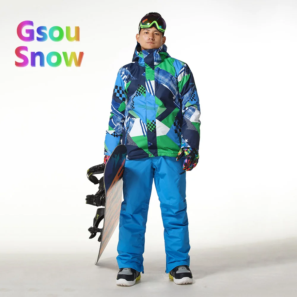 Gsou Sonw Outdoor Sports Winter Men's Skiing Clothing Snowboarding Sets Warmer Ski Jackets Waterproof Ski Pants Suits - Цвет: 1416 030