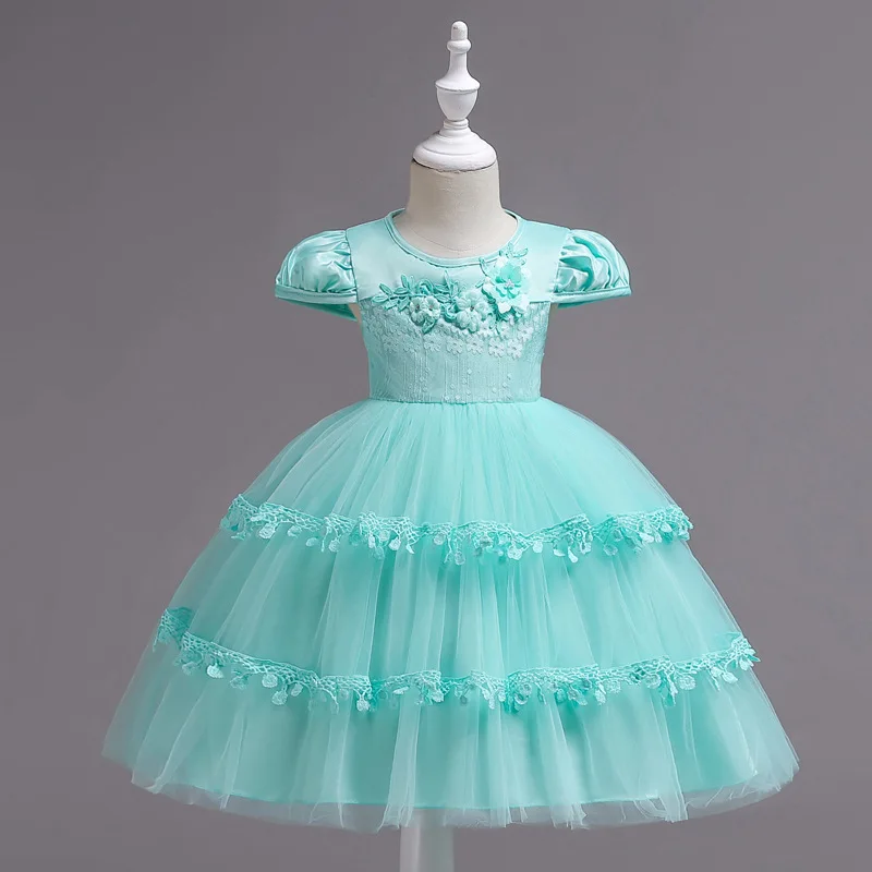 

2019 Summer Costume Baby Girl Flower Dress Applique Princess Formal Party Wedding Dress Girl Children Birthday Tutu Dress