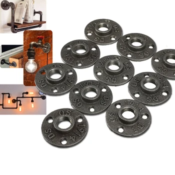 

10Pcs 1/2" 3/4" Black Decorative Malleable Iron Floor/Wall Flange Malleable Cast Iron Pipe Fittings BSP Threaded Hole