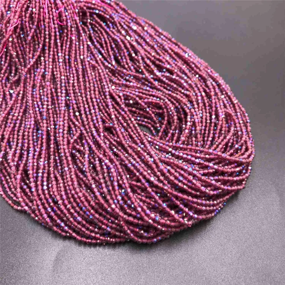 

2-4 mm Natural Garnet Micro Faceted Round Beads Tiny Cut Faceted AB Rainbow Aura Beads For Jewelry Making Necklace & Bracelets