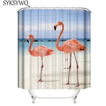 

Flamingo Bathroom Accessories Pink Shower Curtain Beach Tropical Animal Douchegordijn 3D Waterproof Curtain For The Bathroom